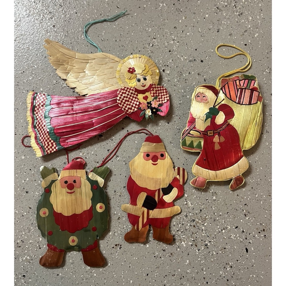 VTG Lot Of 4 Palm Leaves Angel, Santas Ornaments RARE